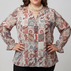 PENNINGTONS Patchwork Long Sleeve Blouse 2X